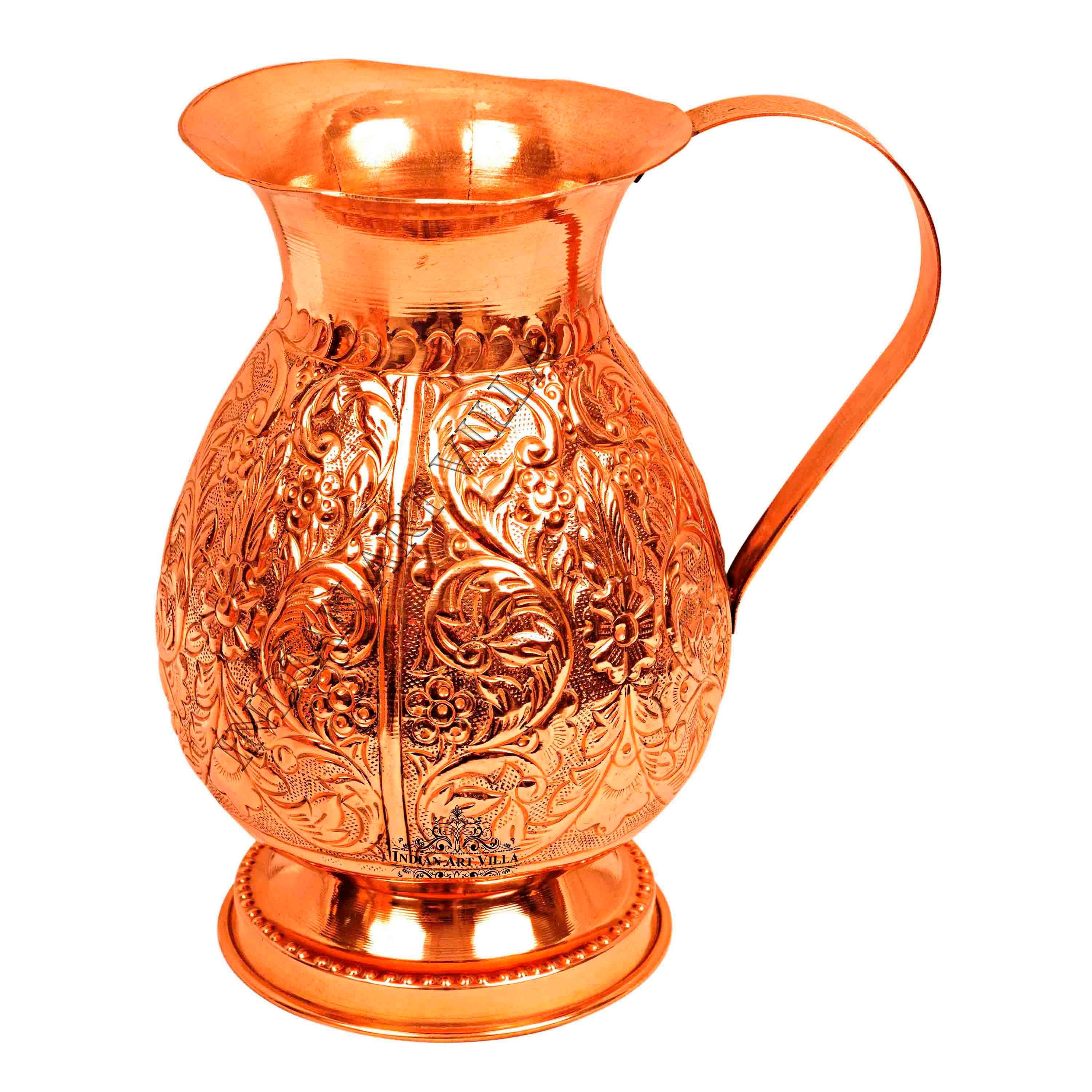 Pure copper jug with embossed leaf design –, 1500 ML